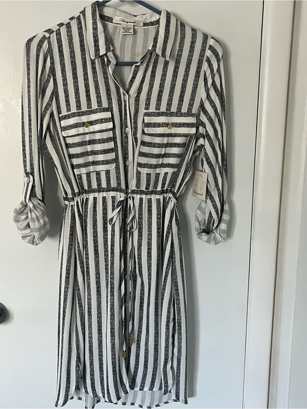 Passport Black & White Vertical Stripe Shirt Dress